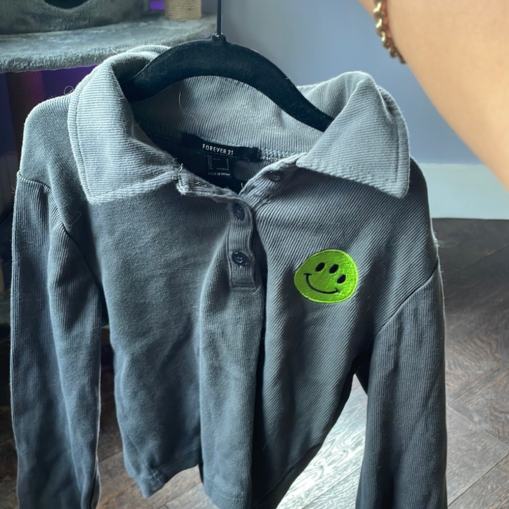 Forever 21 Alien Embroidery Long Sleeve Polo